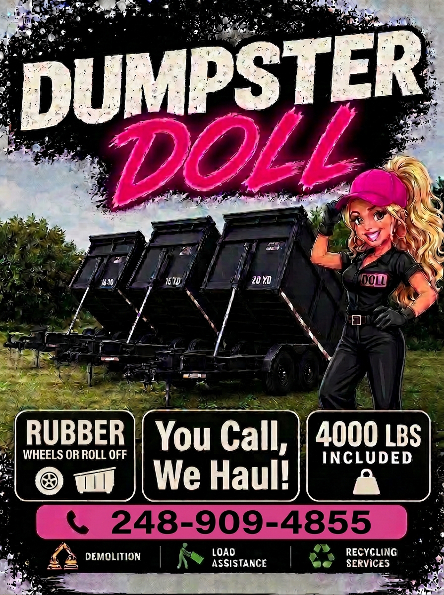 Dumpster Doll flyer — 15 yard dumpster rental, 4000 lbs included